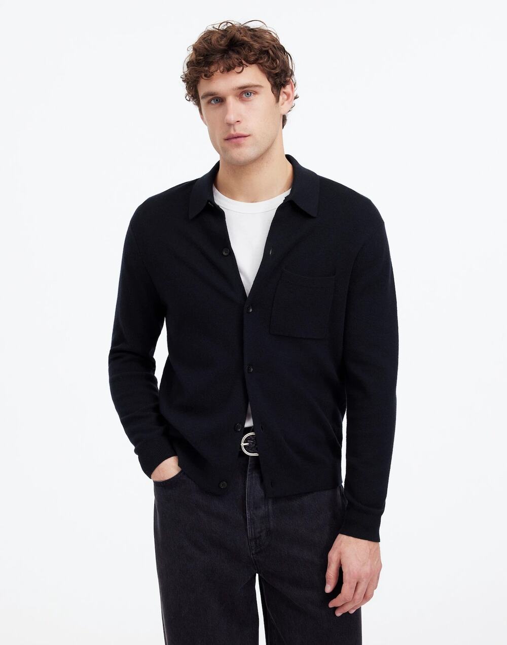 NWT Madewell Men's Half Milano Stitch Collared Cardigan Sweater Navy Size M